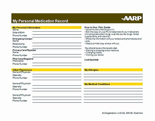 Medication List Template for Better Health and Medical Record