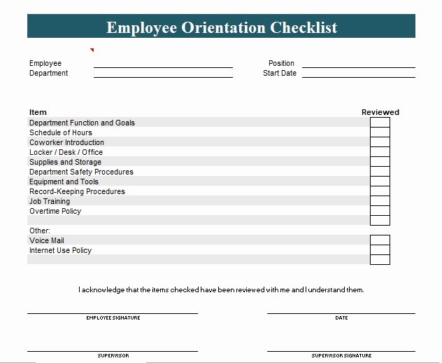 New Employee orientation Checklist Template Excel and Word