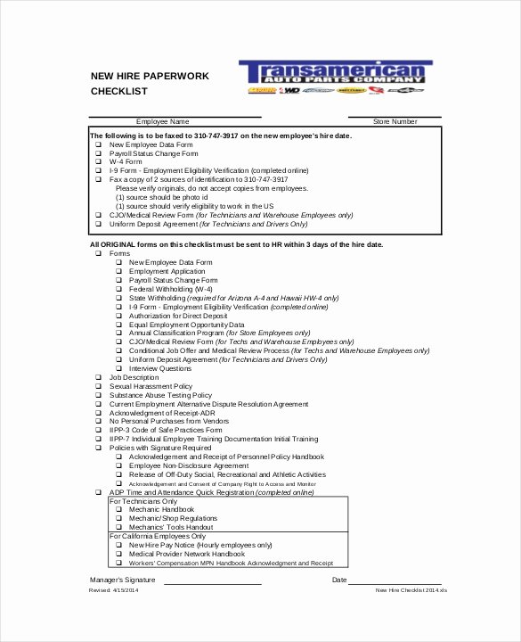 New Hire Checklist Templates – 16 Free Word Excel Pdf