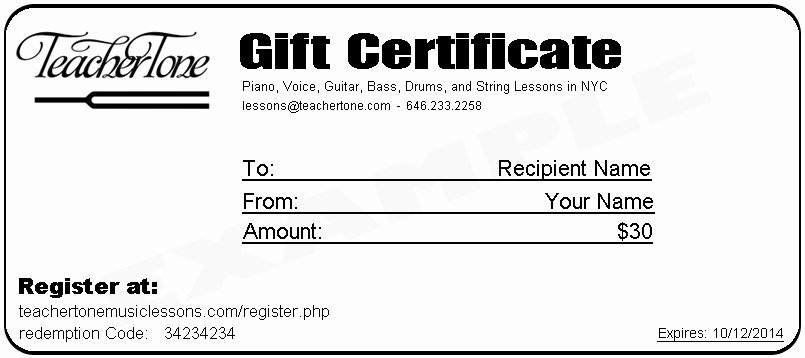 Nyc Music Lesson Gift Certificates