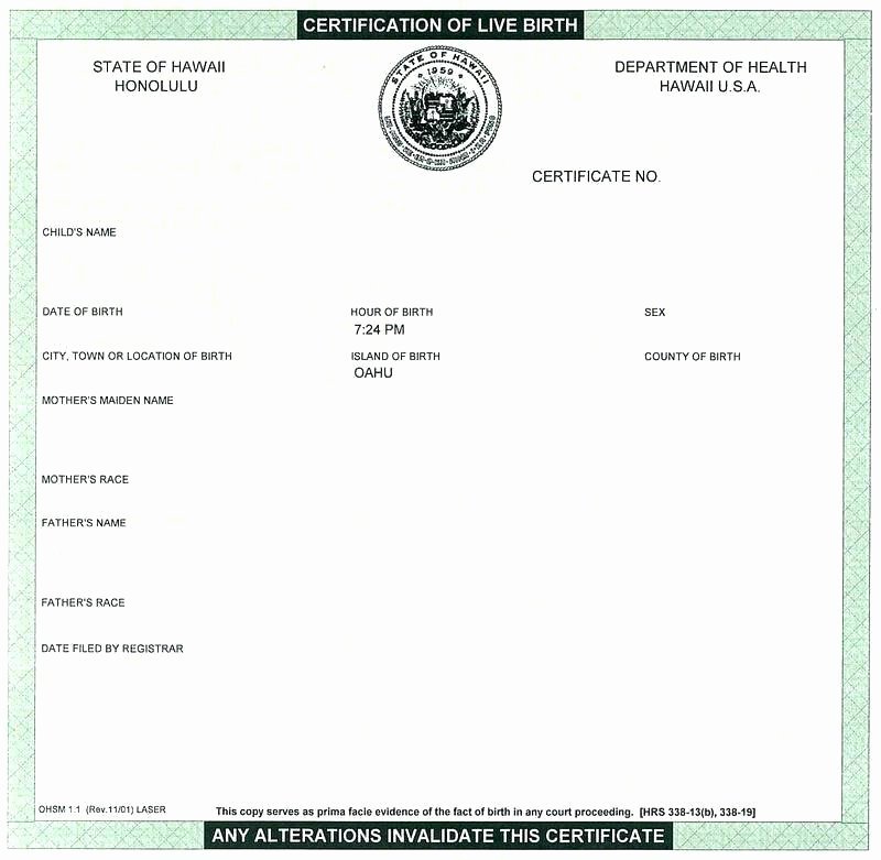Official Blank Birth Certificate Template