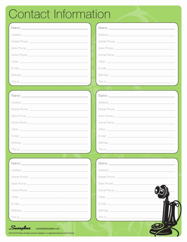 paper contact list template