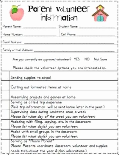 Parent Volunteer form Template Teacheng