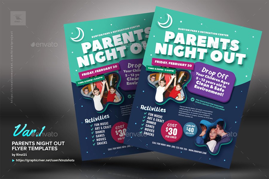 Parents Night Out Flyer Templates by Kinzishots