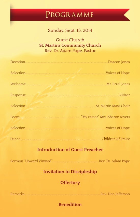 Pastor Appreciation Program Letter Example Template