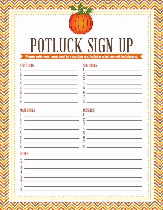 Potluck Dinner Sign Up Sheet Printable