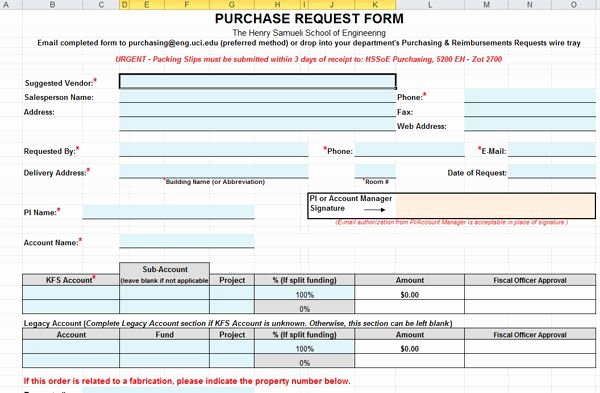 Purchase Request form In Excel