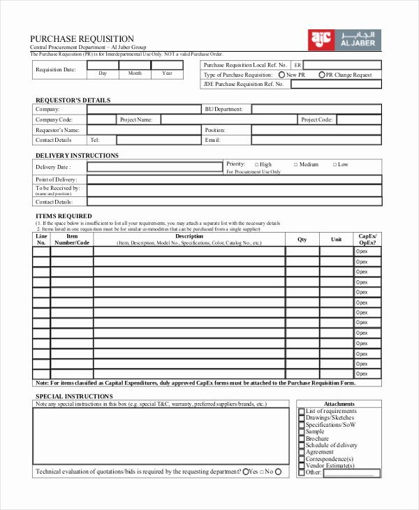 Purchase Requisition Template Excel Purchase Request form