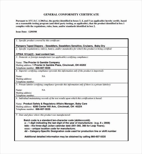 Sample Conformity Certificate Template 8 Free Documents