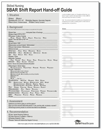 Sbar Shift Report Guide for Skilled Nursing Pack Of 5
