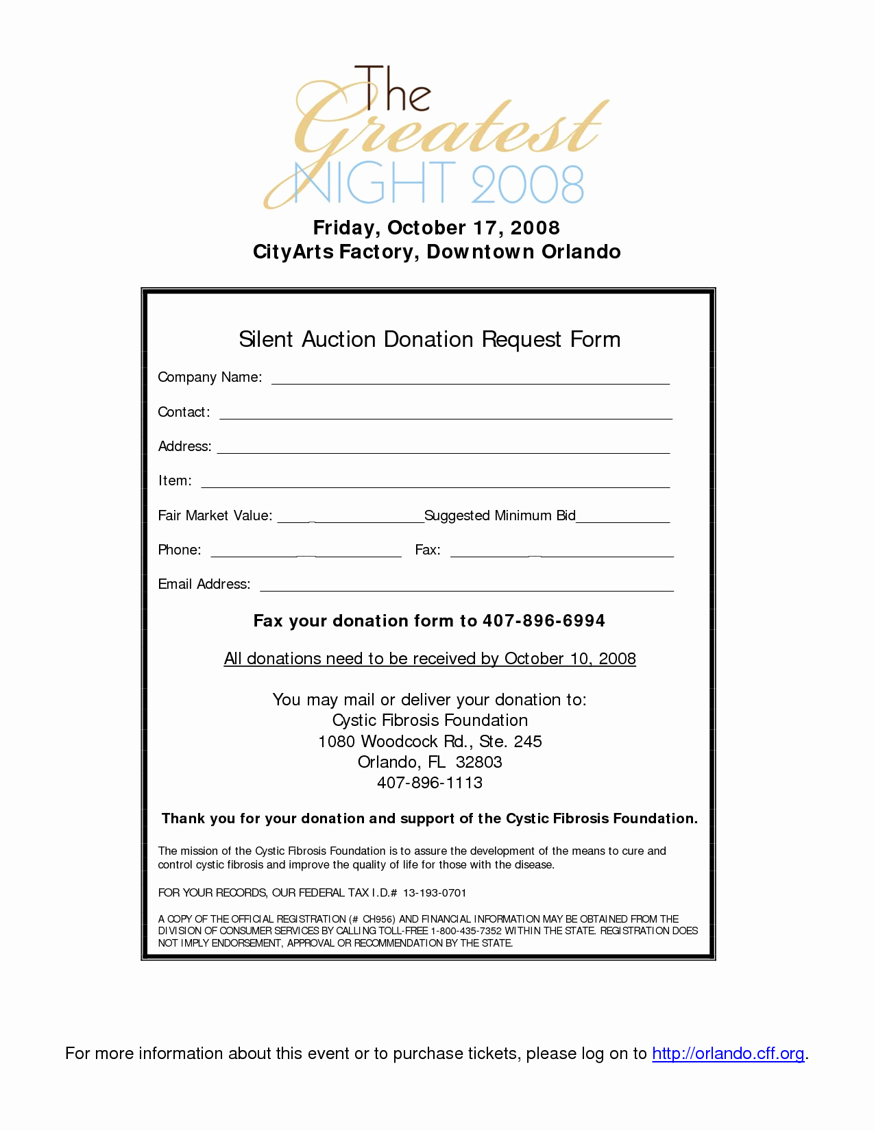 silent auction donation form template