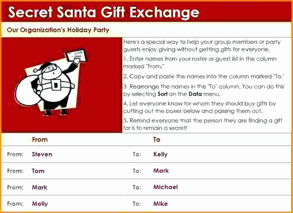 Secret Santa Gift Exchange List Template