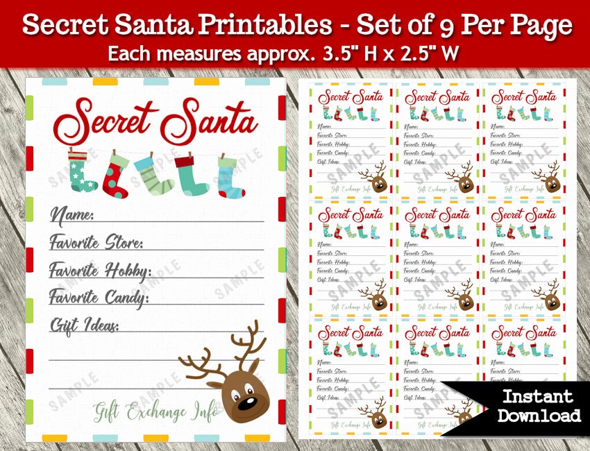 Secret Santa Gift Exchange Printable Pdf Christmas Party