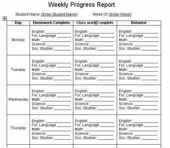 Student Progress Report Template