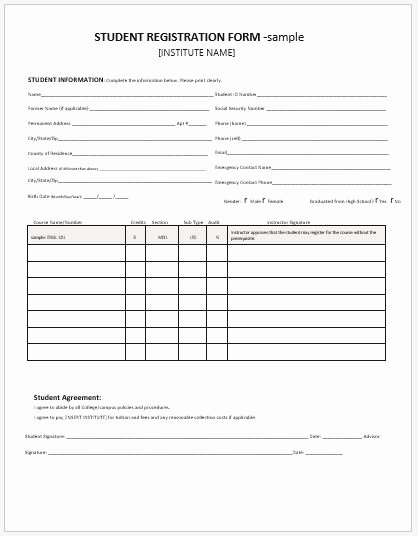 Student Registration forms for Ms Word