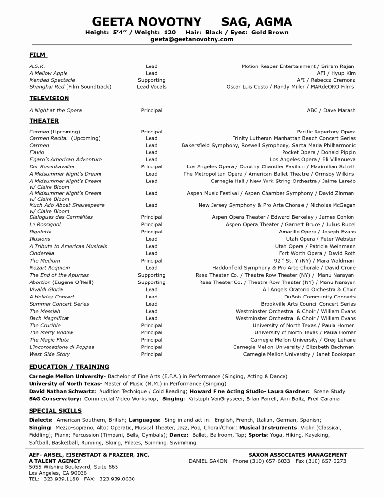 Technical theater Resume Template theater Examples Child
