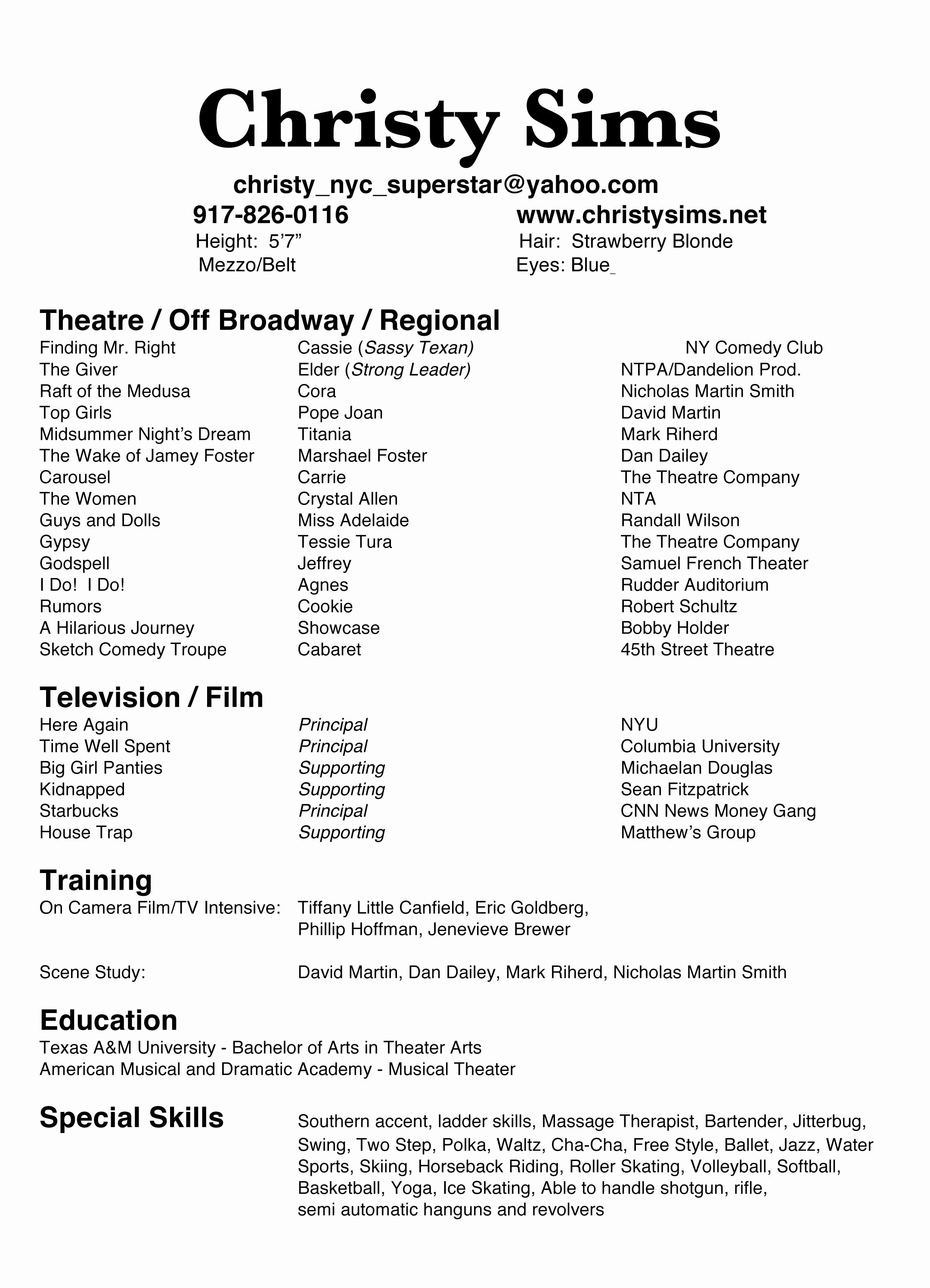 Technical theatre Resumes Technical theatre Resume the