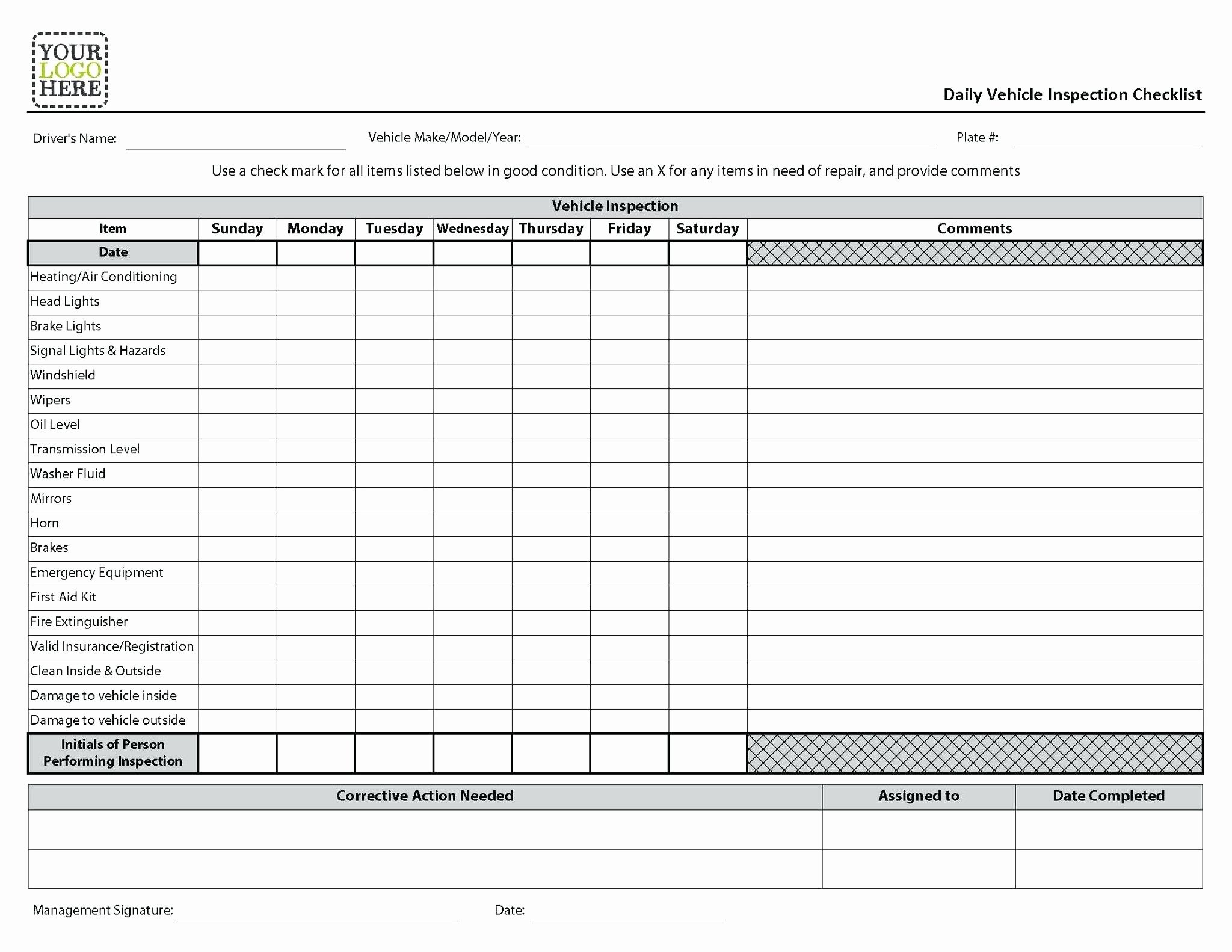 Template Vehicle Daily Check Sheet Template Full Image