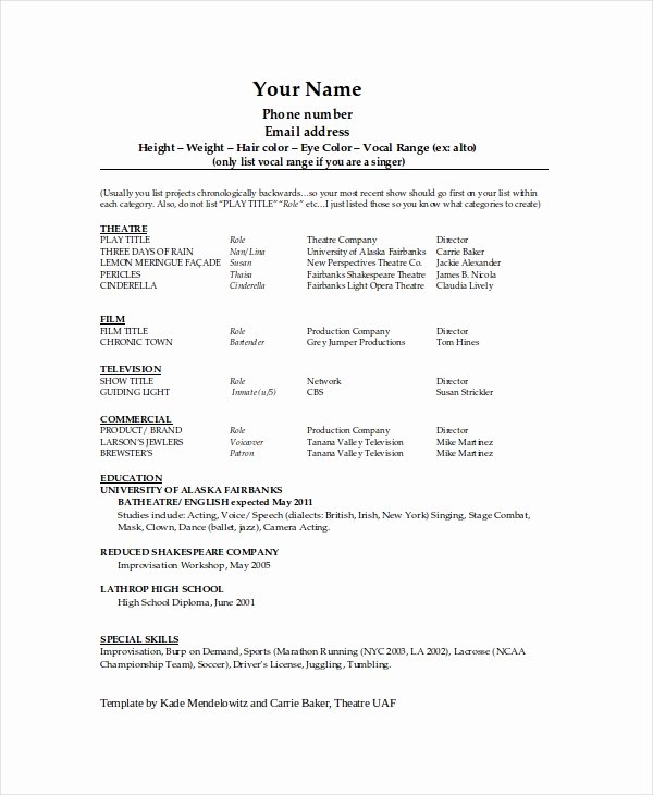 Theater Resume Template 6 Free Word Pdf Documents