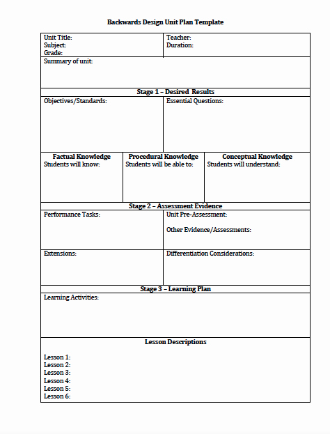Unit Plan and Lesson Plan Templates for Backwards Planning