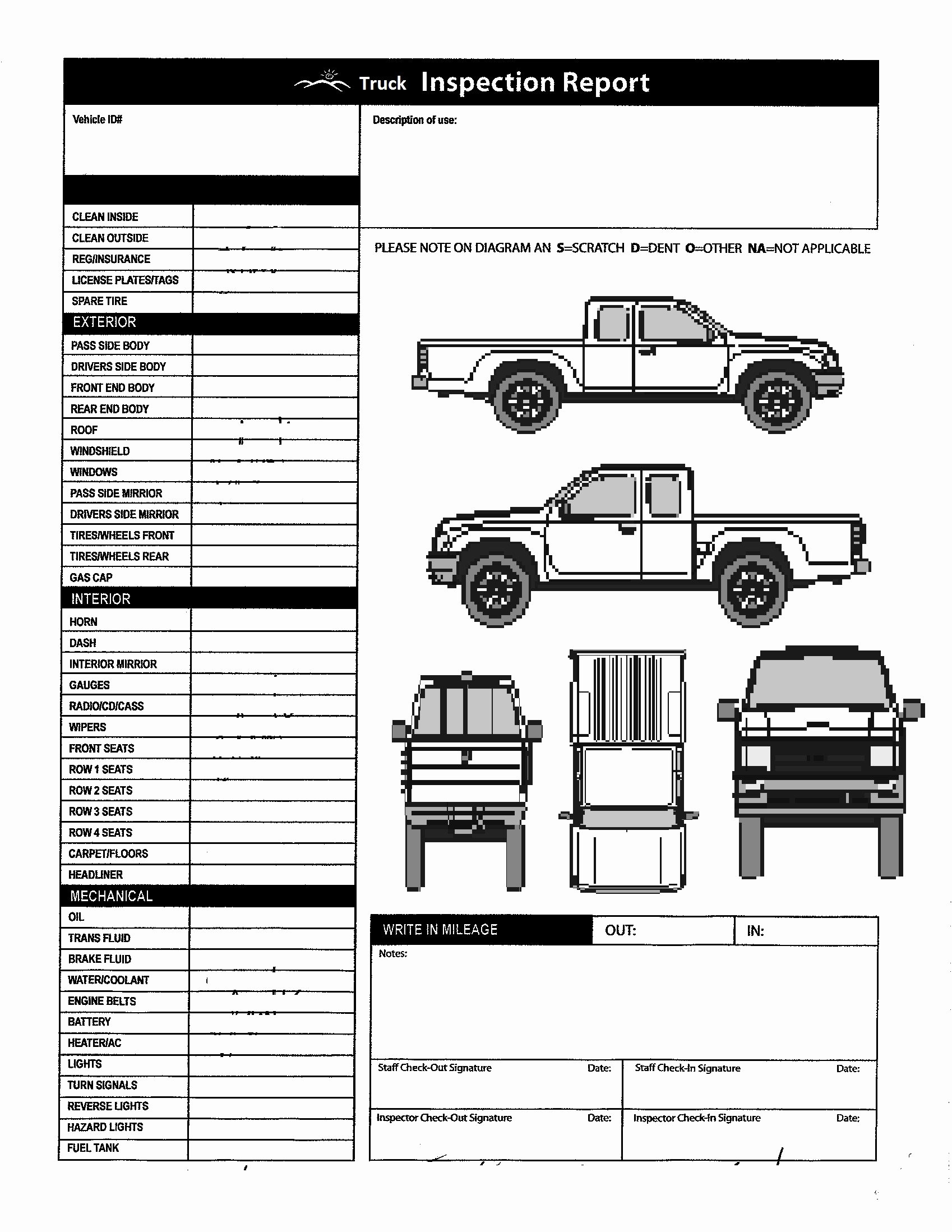 Vehicle Inspection form Template