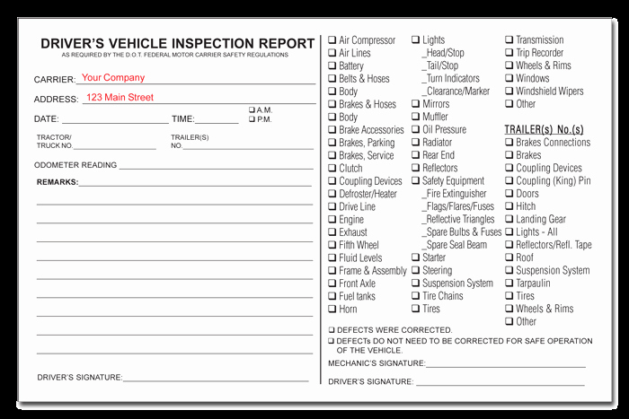 Vehicle Inspection Report form
