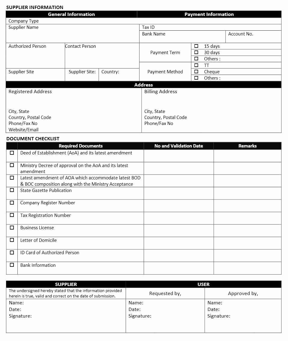 Vendor Registration form Template Vendor Registration form