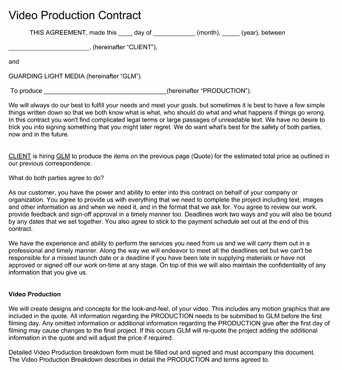 Wedding Video Contract Template