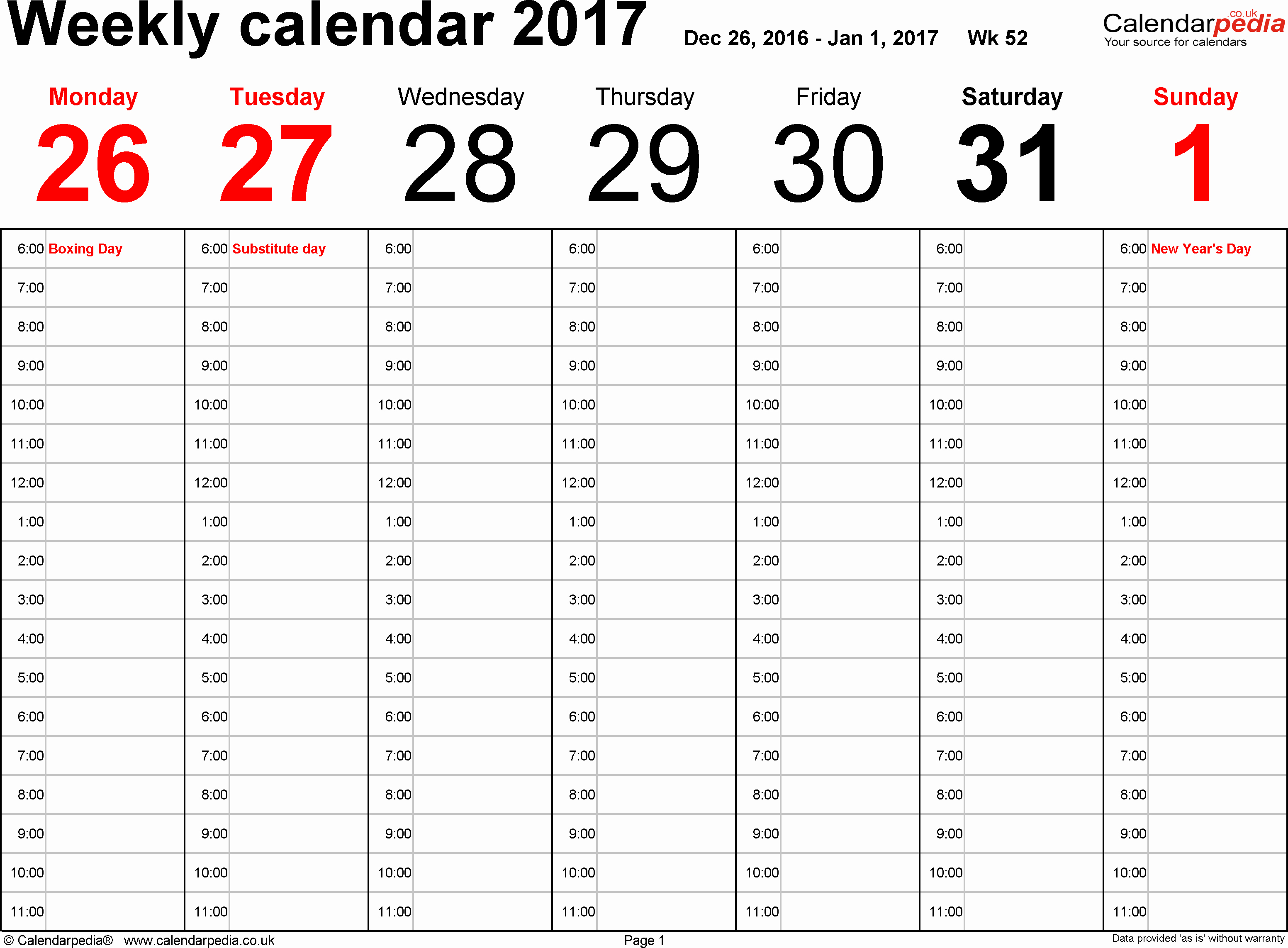 Weekly Calendar 2017