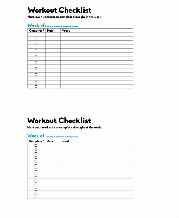 Workout Checklist Templates 8 Free Word Pdf format