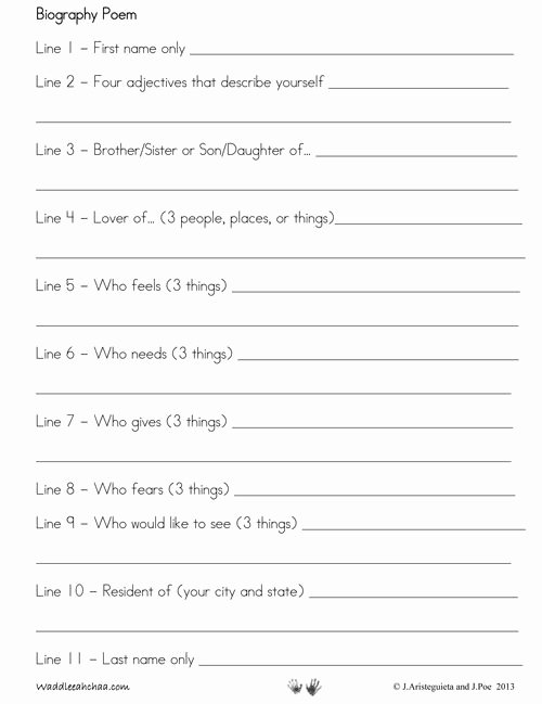 Writing A Bio Poem with Kids Free Printable Template at