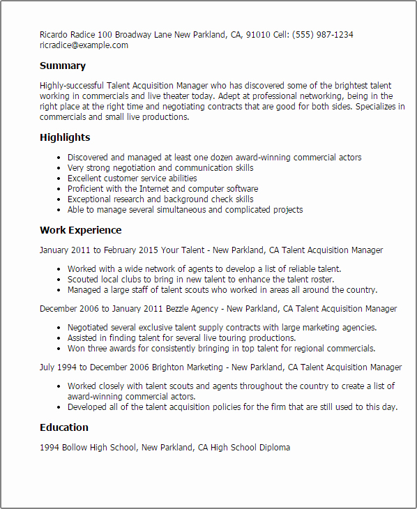 1 Talent Acquisition Manager Resume Templates Try them