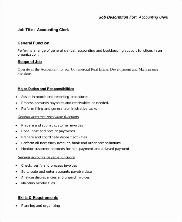 Accounting Assistant Duties And Responsibilities Pdf : Accounting Assistant Job Description - IrishJobs Career Advice : • prepare journal entries and post to the general ledger • reconcile general ledger accounts and bank statements • perform a/p tasks • manage accounting for and tracking of fixed assets • assist with accounting for the international subsidiary • prepare.