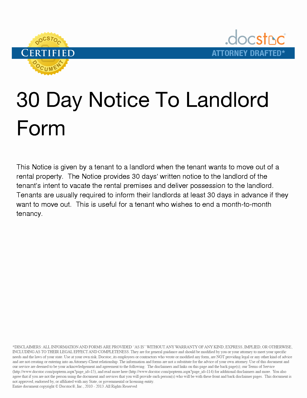 10 Best Of 30 Day Notice Template 30 Day Notice