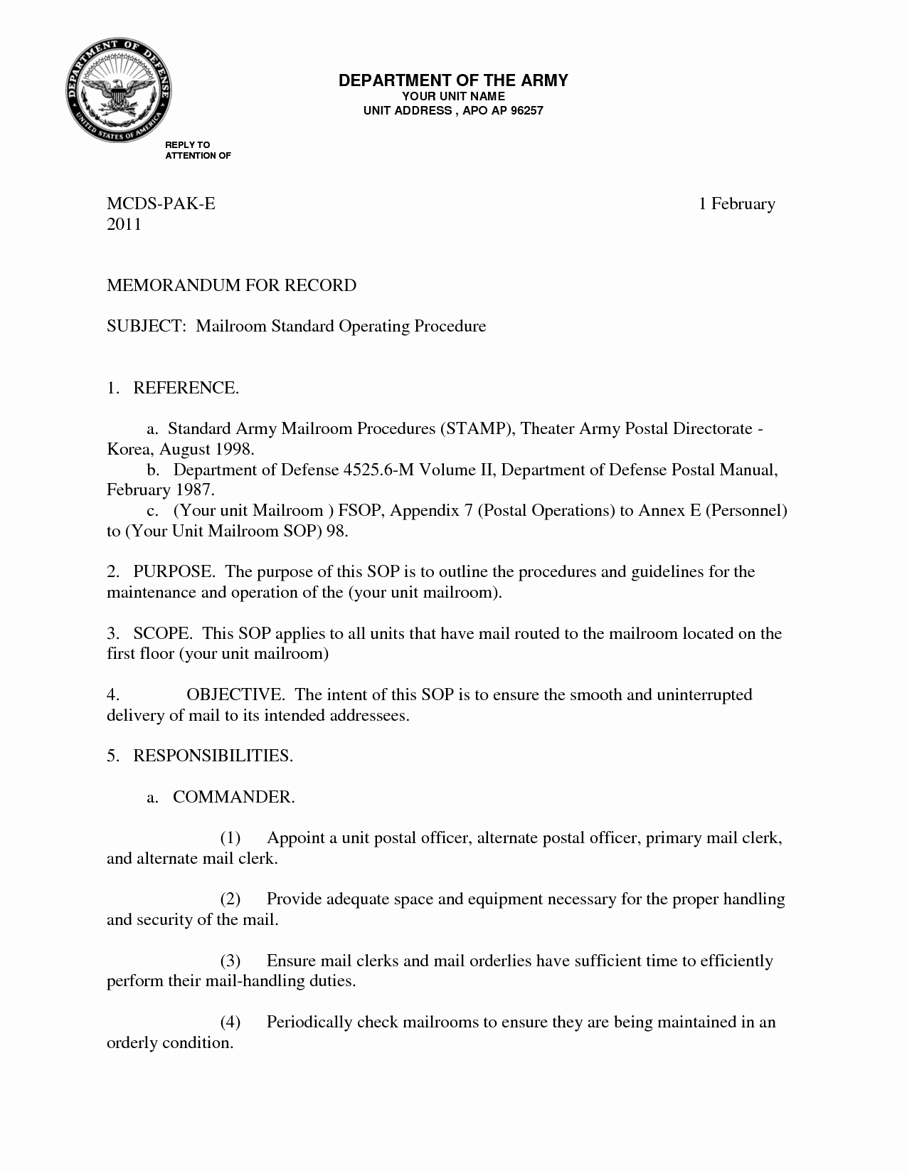 Memorandum Of Agreement Template Army