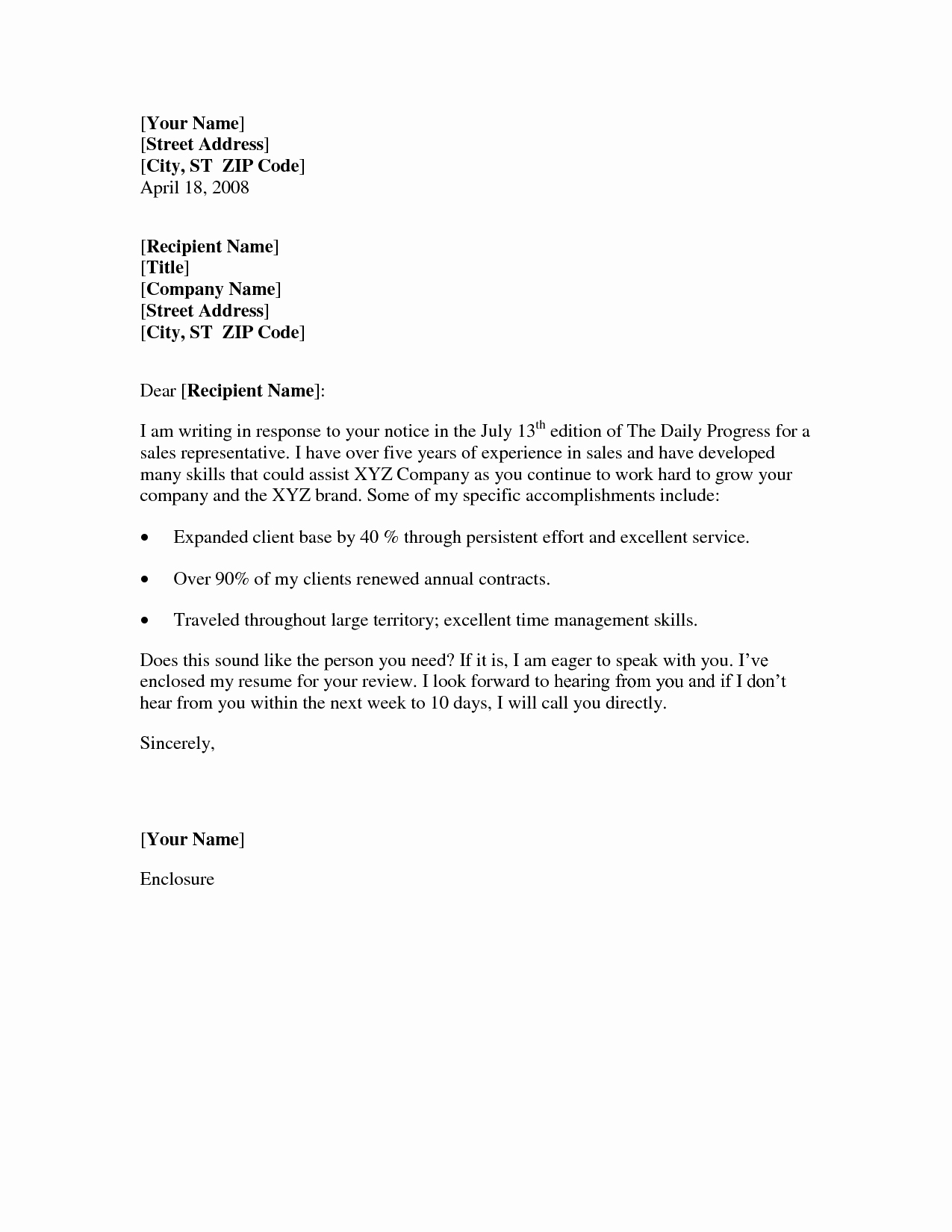 10 Best Of Basic Cover Letter for Resume Sample