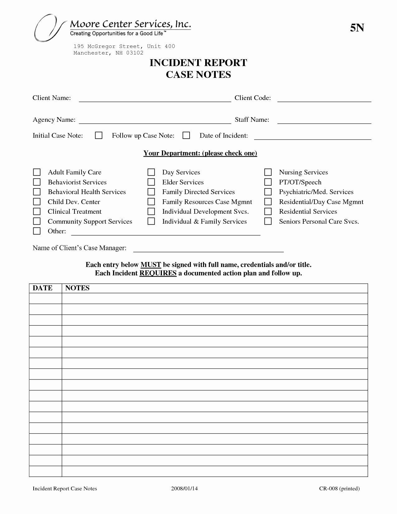 Case Note Template Social Work