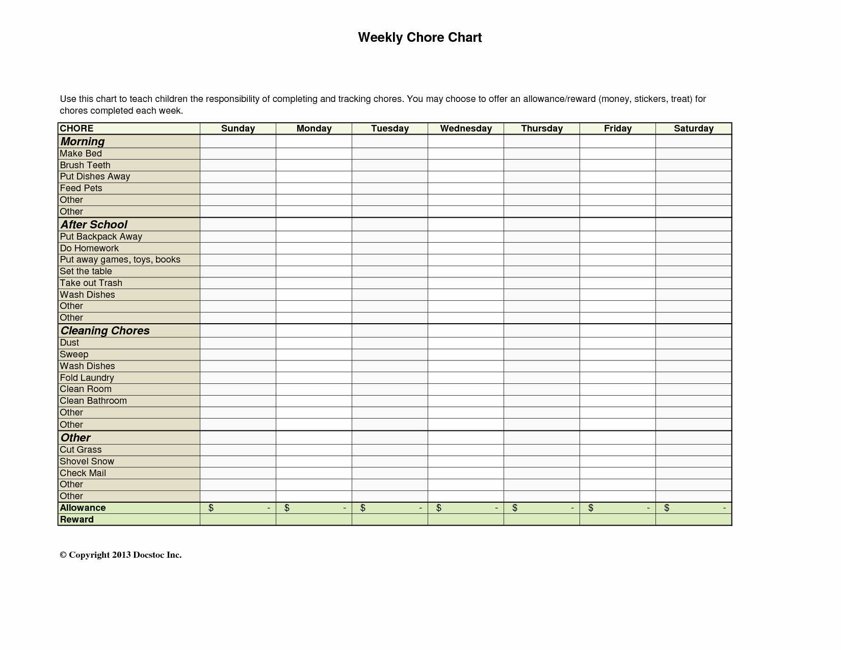 10 Best Of Daily Weekly Chore Chart Template