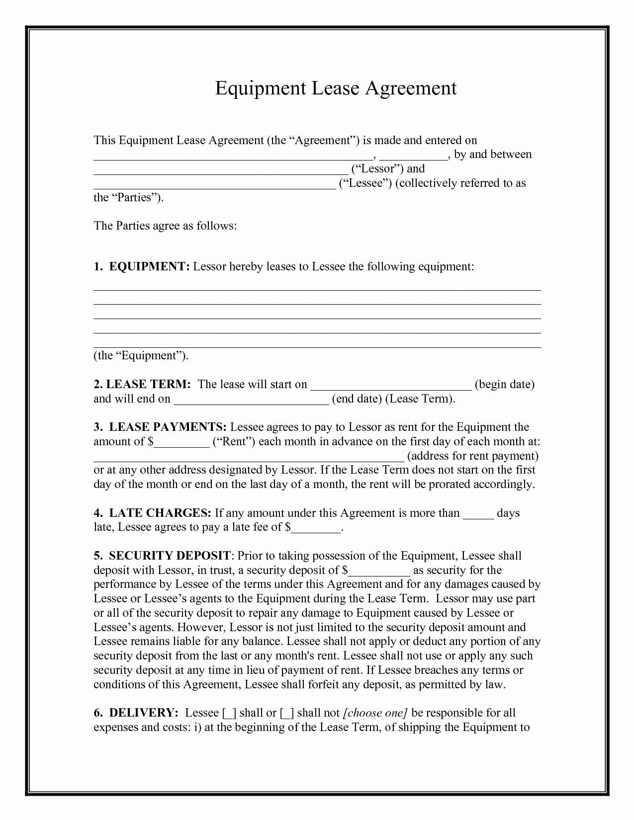 post equipment rental agreement template free