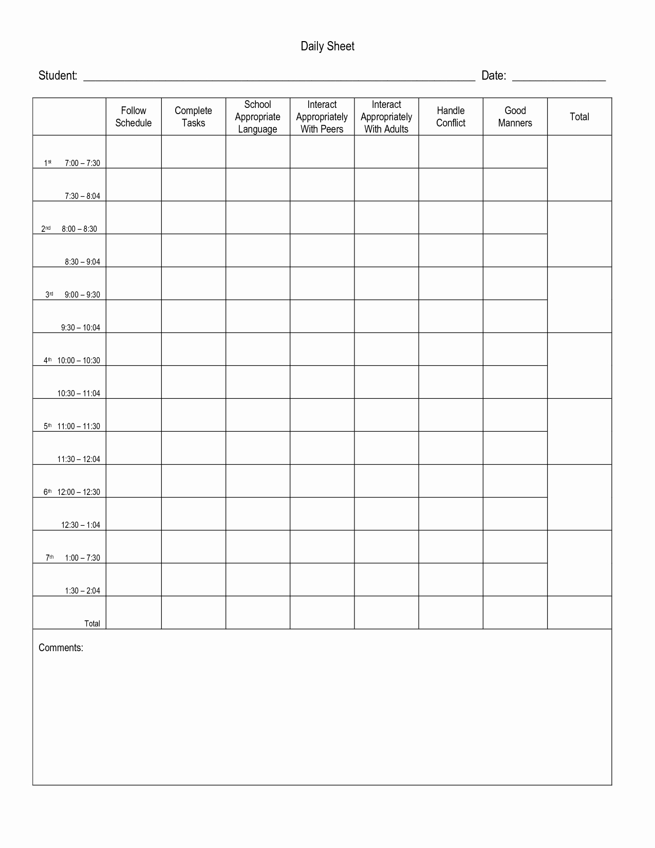 10 Best Of for Daily Behavior Point Chart Child