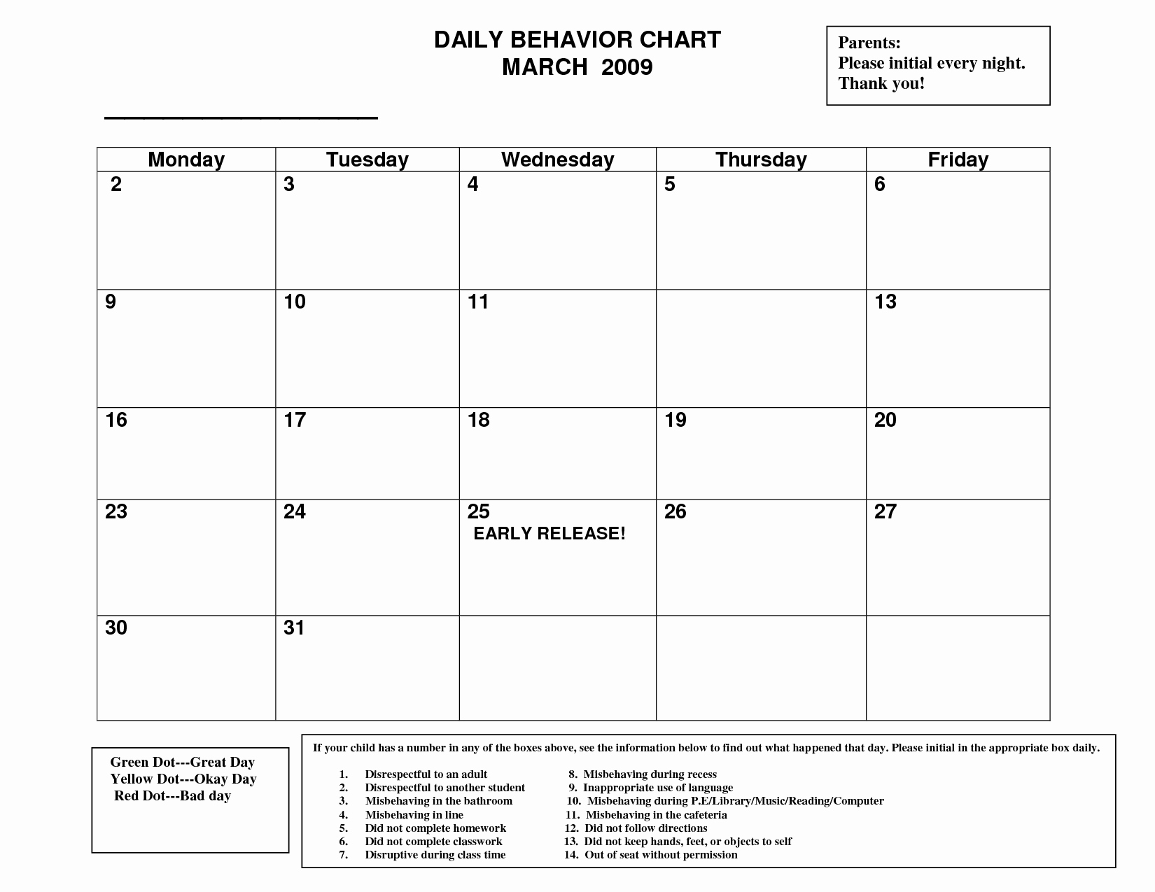 10 Best Of for Daily Behavior Point Chart Child