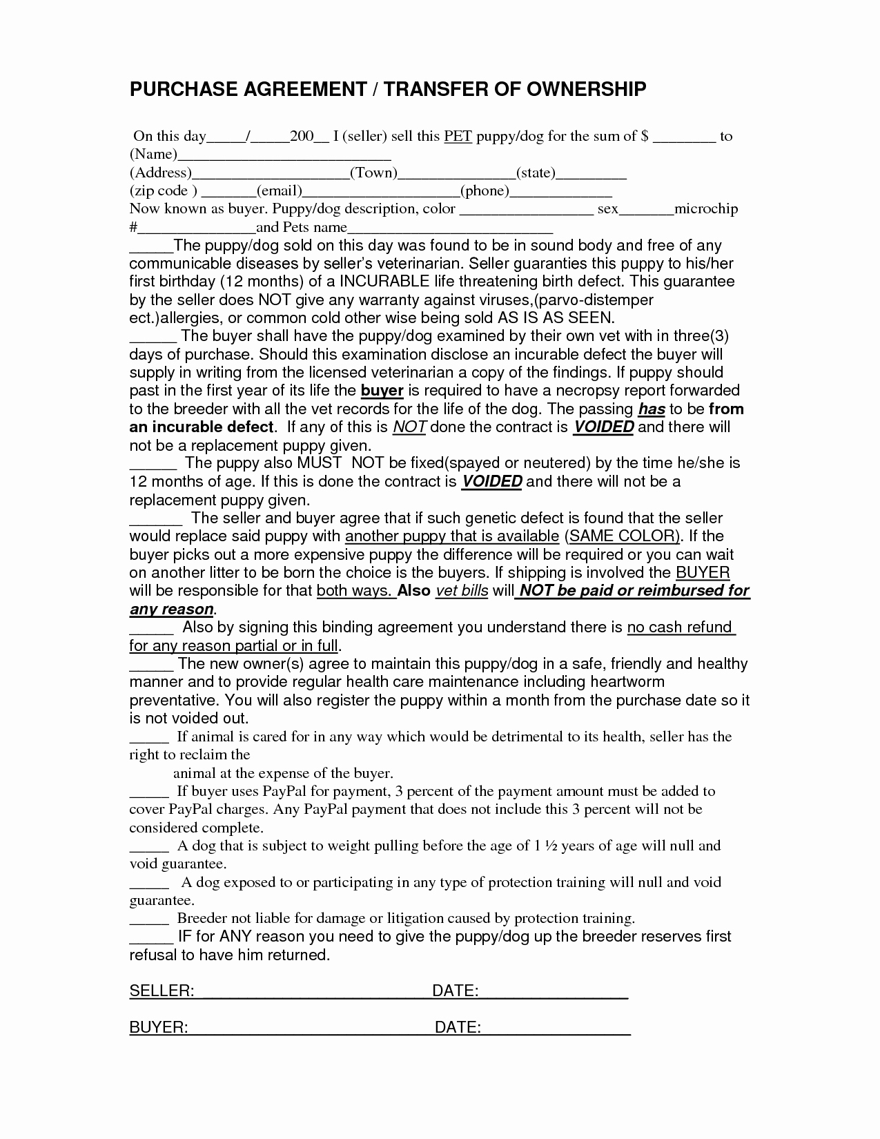 10 Best Of Free Printable Purchase Agreement