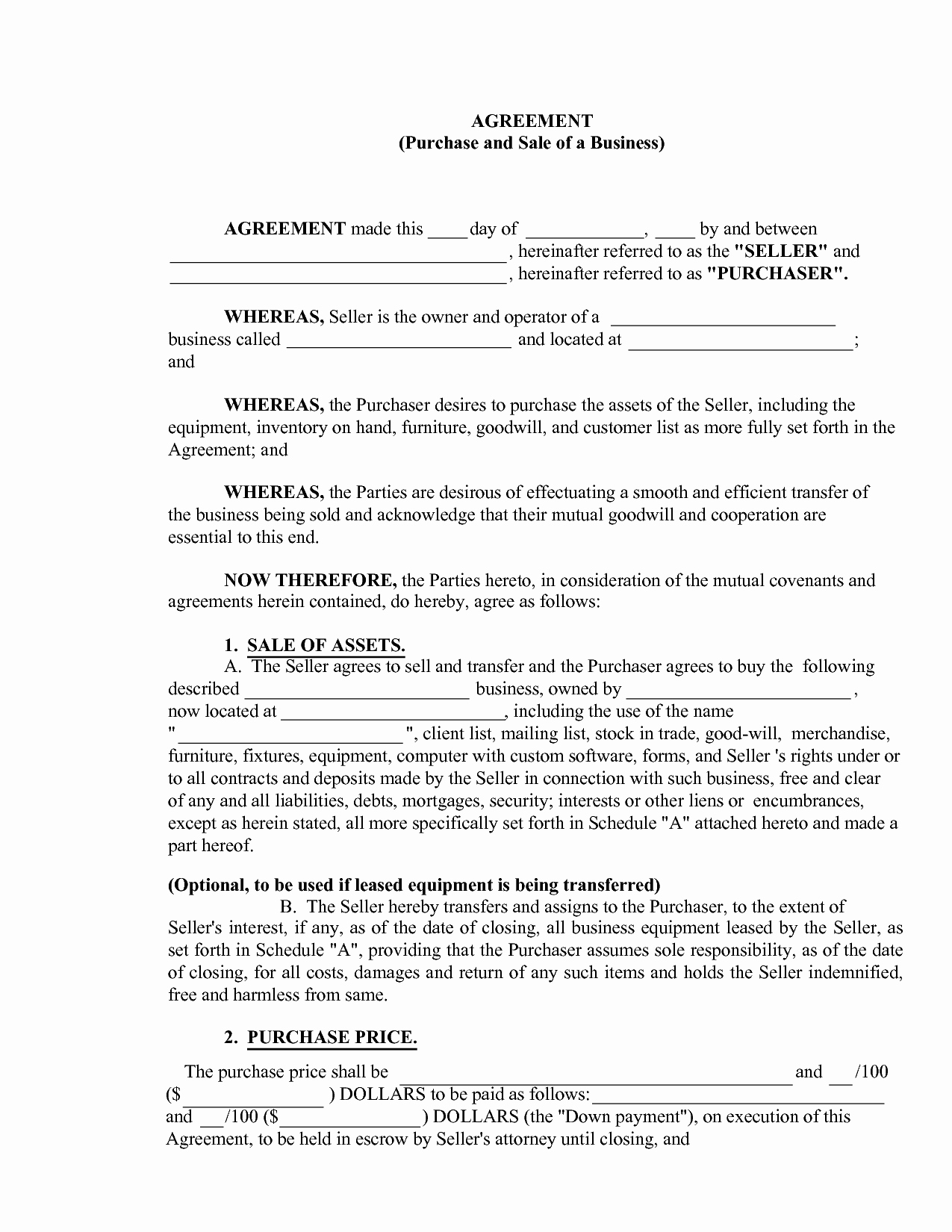 10 Best Of Sample Business Sale Agreement form