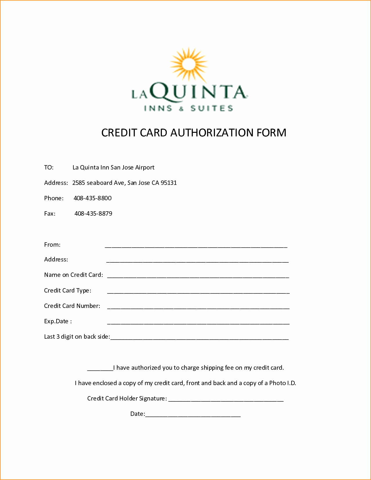 credit card authorization form template