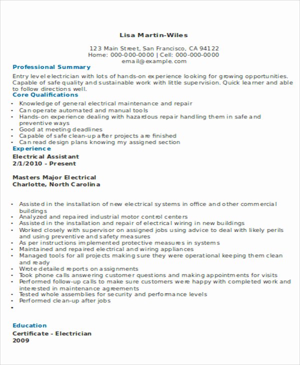 10 Electrician Resume Templates Free Sample Example