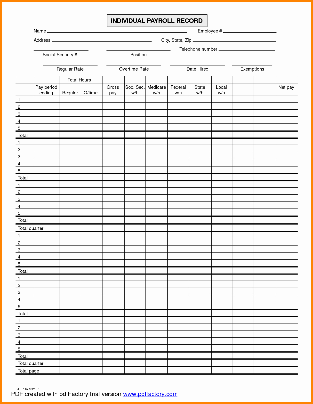 10 Employee Payroll Record form
