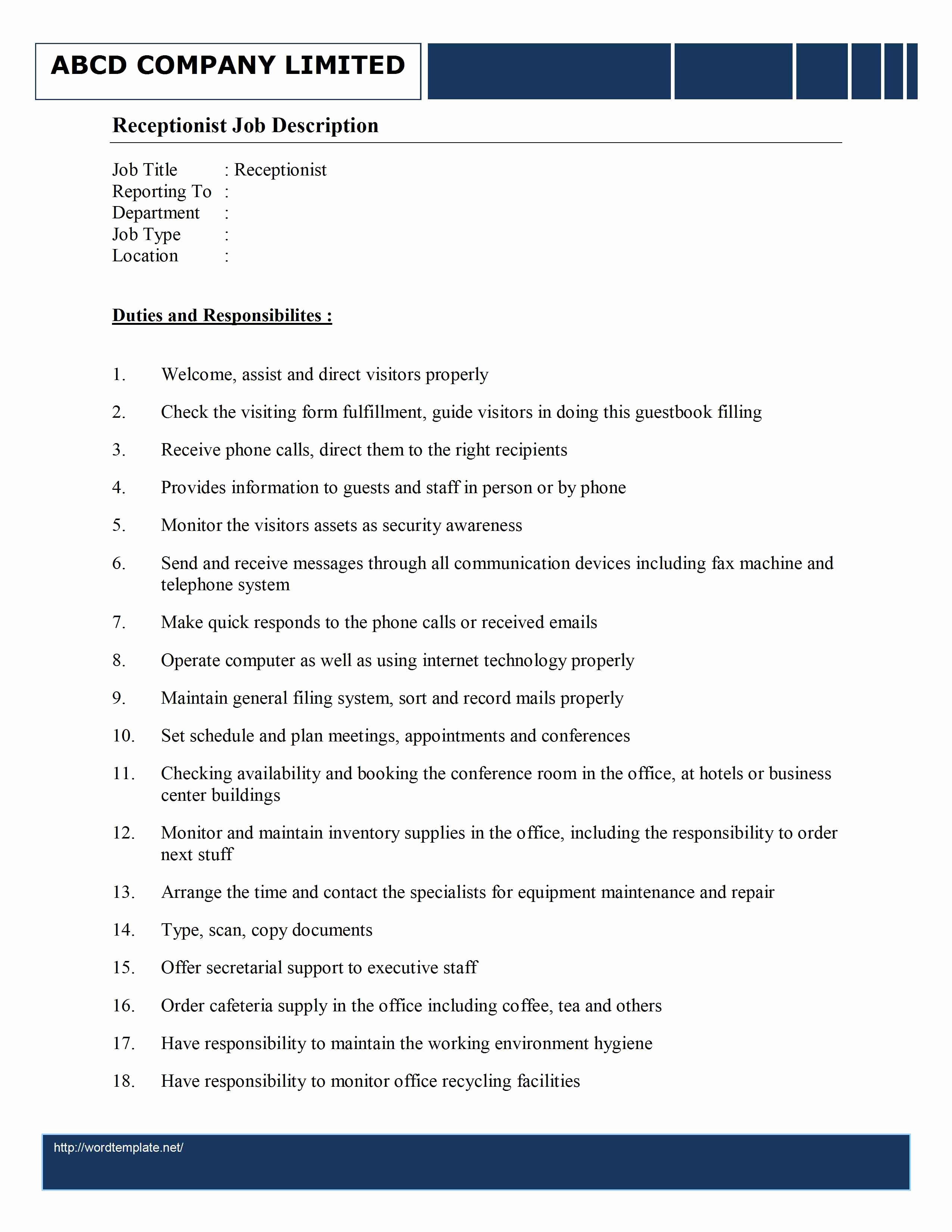 10 Example Resume Receptionist Job Description