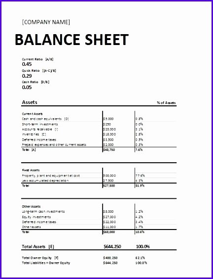 10 Excel Balance Sheet Template Free Exceltemplates