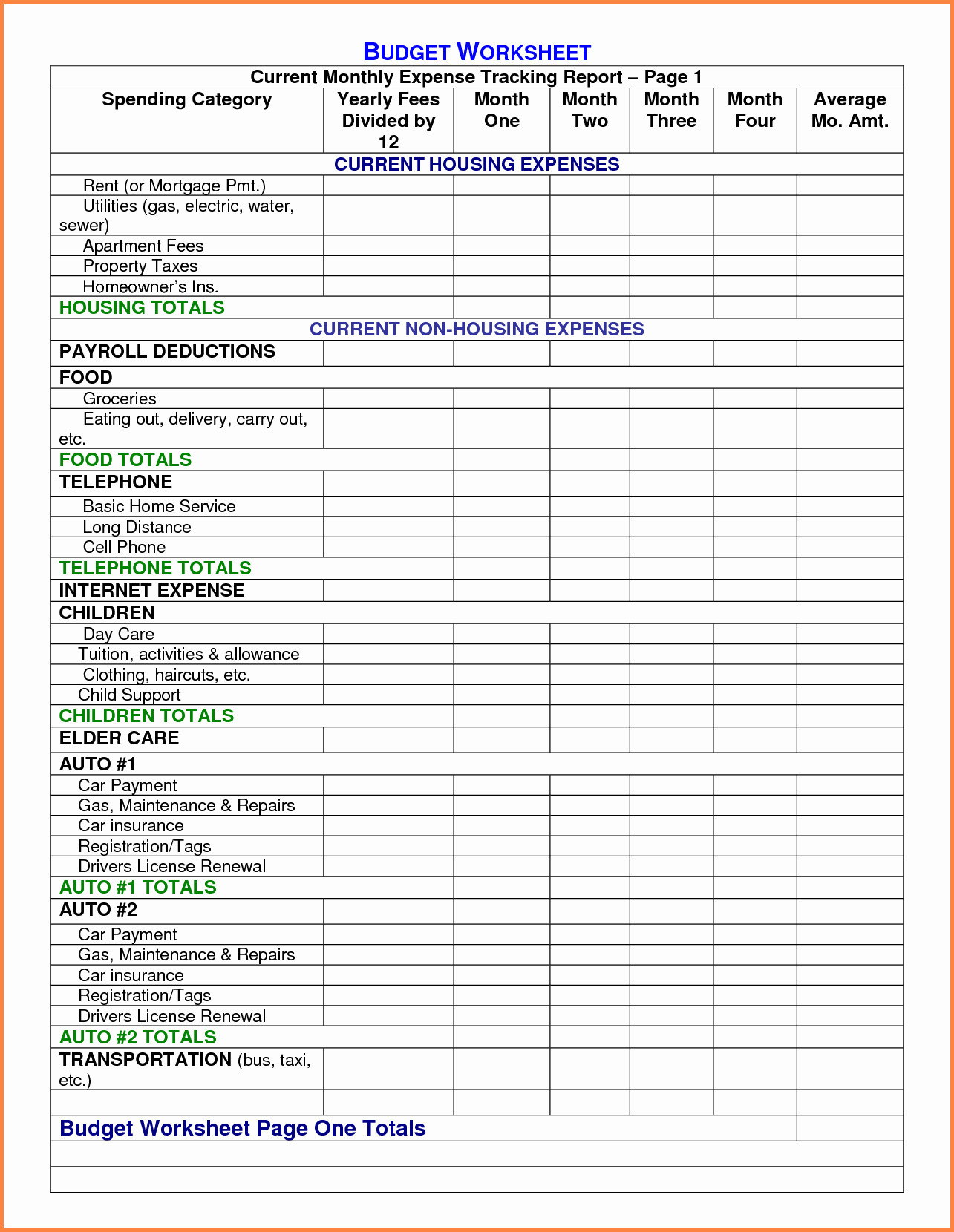 10 Home Monthly Bud Spreadsheet