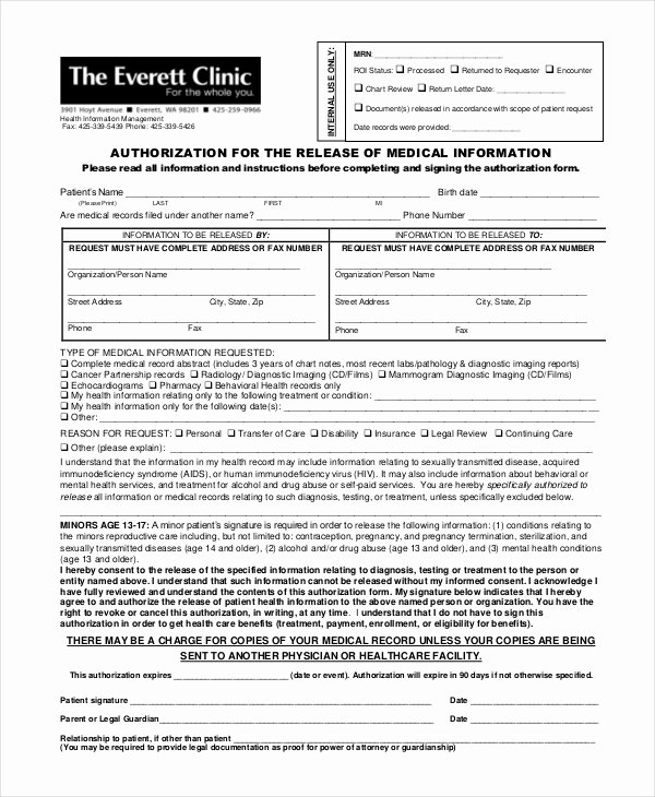 10 Medical Release forms Free Sample Example format